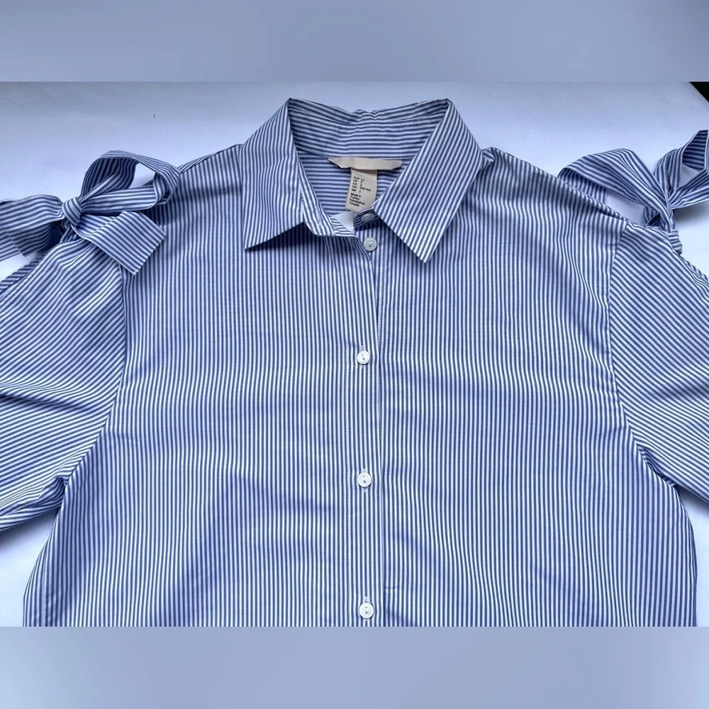 H&M | NWT Bow- Detail Poplin Shirt - Picture 10 of 16